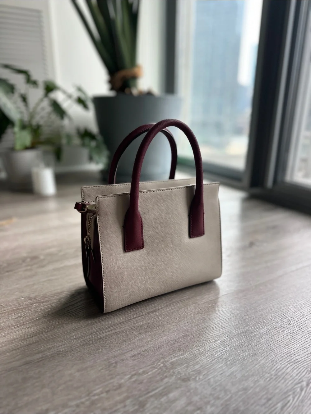 kate spade Cream and Burgundy Leather Top-Handle Satchel